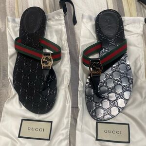 Gucci Black Sandals with Green and Red Straps